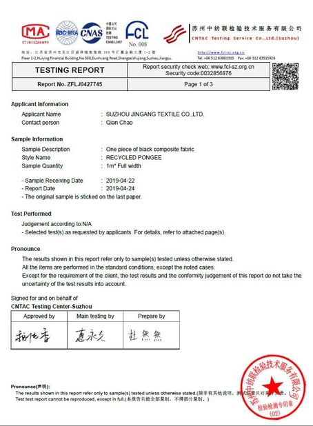 Porcellana Suzhou Jingang Textile Co.,Ltd Certificazioni
